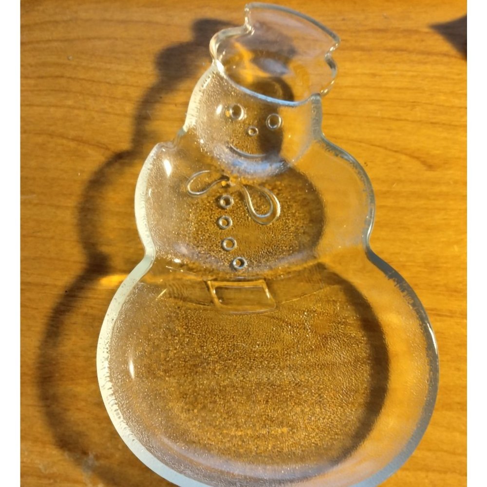 Snowman Candy Plate Clear Glass 8 inch Frosty Christmas Dish